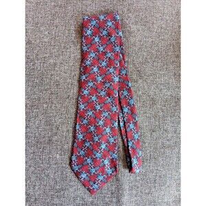 Tie 70s 80s 90s Y2K Mens M C Escher Silk Red Blue Lizard 4 Wide 58 Long